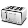 Toaster 4 Slice;  Geek Chef Stainless Steel Extra-Wide Slot Toaster with Dual Control Panels of Bagel/Defrost/Cancel Function(Sliver-Black)