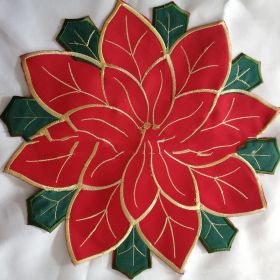 Christmas Embroidered Tablecloth Round Cover Towel (Option: Red Flowers And Green Leaves-40x90)