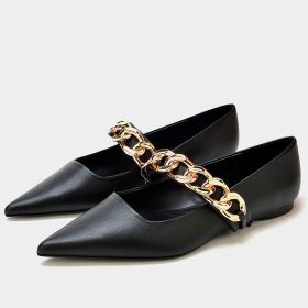 Women's Shoes Chain Decoration Fashion Flat Bottom (Option: Black-39)