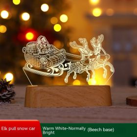 Christmas Decoration Acrylic Chinese Desktop Decoration Lamp (Option: Elk Pull Snowmobile Wood Grain-Warm White)