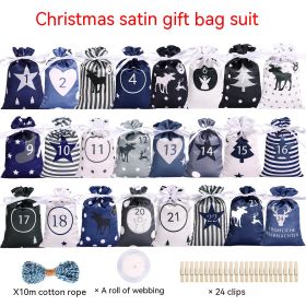 Christmas Advent Calendar Satin Gift Bag Suit (Color: Blue)