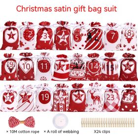 Christmas Advent Calendar Satin Gift Bag Suit (Color: Red)