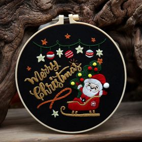 Christmas Cartoon Pendant Round Living Room Decoration (Option: Santa Claus And Sledge-With A 20cm Embroidery Frame)