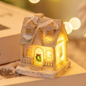 Christmas Decorations Resin Small House LED Luminous (Option: C Style White)