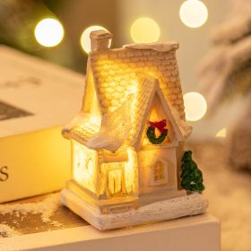 Christmas Decorations Resin Small House LED Luminous (Option: G Style White)