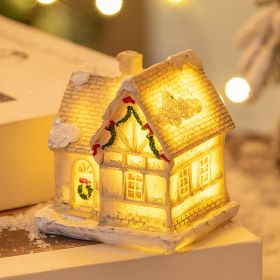 Christmas Decorations Resin Small House LED Luminous (Option: White D)