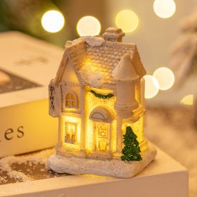 Christmas Decorations Resin Small House LED Luminous (Option: H Style White)