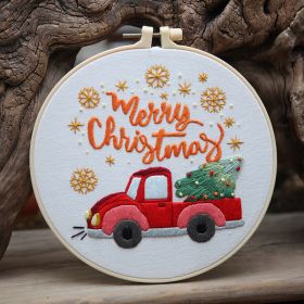 Christmas Cartoon Pendant Round Living Room Decoration (Option: Car-With A 20cm Embroidery Frame)