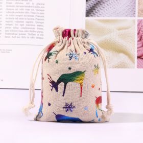 Cotton And Linen Bronzing Gift Bag Christmas Drawstring Bag (Option: Colorful Snowflake Elk 13x18CM)