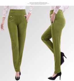 Middle-aged Women's Small Feet Stretch Casual Pants (Option: Green-3XL)