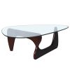 Living room triangle 12mm tempered glass solid wood base coffee table