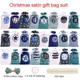 Christmas Advent Calendar Satin Gift Bag Suit (Color: Green)